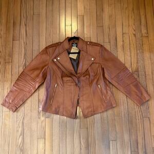 Decrum Monica - Women’s Genuine Lamb Leather Biker Jacket Cognac Brown Size 3XL